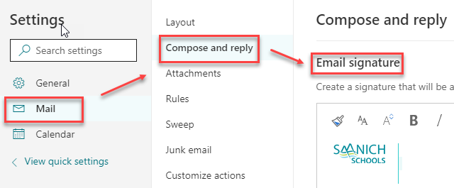 Outlook: Saanich Schools Email Signatures in Outlook on the Web