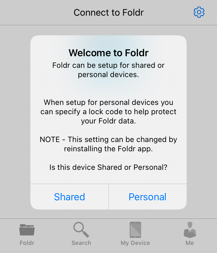 foldr welcome screen